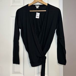 NWT J. Crew Tie Front Wrap Shirt in Black, Medium